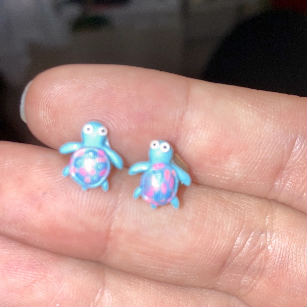 Cute blue and pink turtle earrings